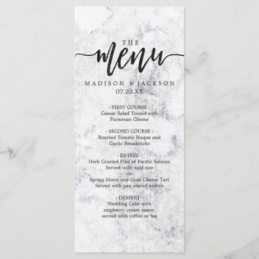 Chic wit & grijs marmeren trouwmenu menu (Voorkant)