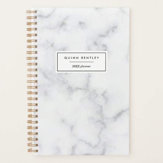 Chic wit marmer gepersonaliseerd planner (Voorkant)