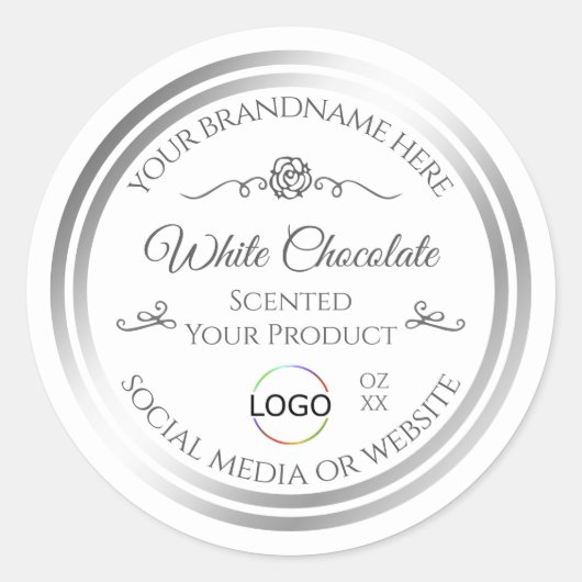 Chic Wit Product Label Zilver Lijst met Logo (Voorkant)