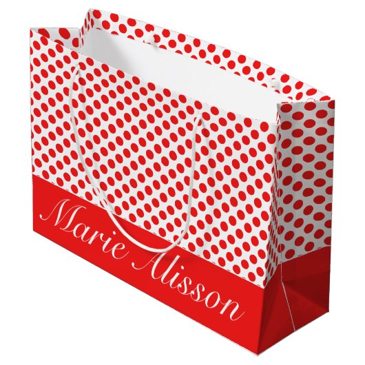 Chic Wit & Rode Stippenpatroon | Aangepaste naam Groot Cadeauzakje (Achterkant Gekanteld)