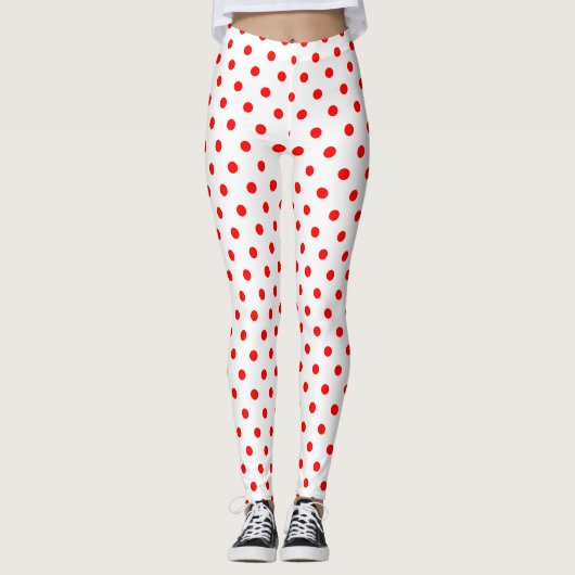 Chic wit rood Polka dot patroon Leggings (Voorkant)