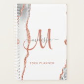 Chic Wit Rose Goud Glitter Agaat Monogram 2024 Planner (Voorkant)
