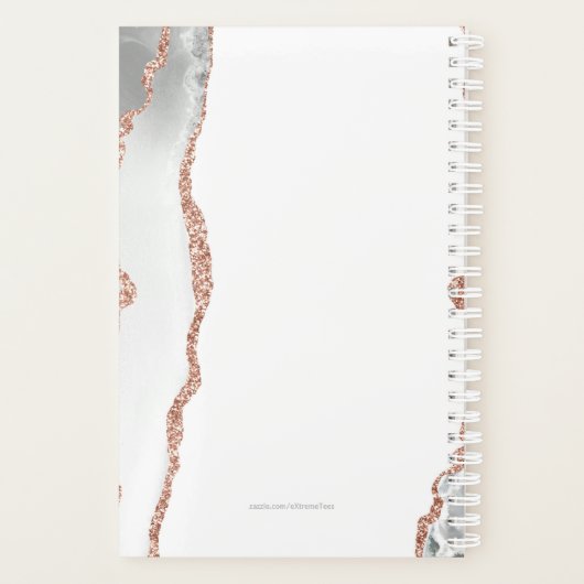 Chic Wit Rose Goud Glitter Agaat Monogram 2024 Planner (Achterkant)