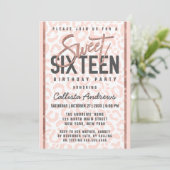 Chic Wit Roze Rose Goud Glitter Cheetah Sweet 16 Kaart (Staand voorkant)