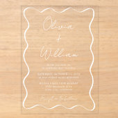 Chic Wit Script Golf Kader Trouwfeest Acryl Uitnodigingen (Voorkant)