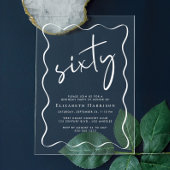 Chic wit script golvend kader 60ste verjaardagsfee acryl uitnodigingen