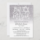 Chic Wit Zilveren Faux Glitter Ombre Bat Mitswa Kaart (Voorkant)