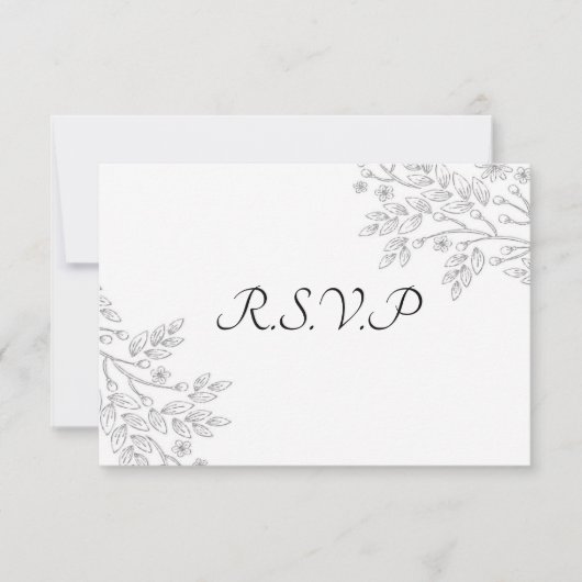 Chic Wit Zilveren Folie Bloemen RSVP Kaart (Voorkant)