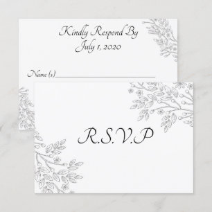 Chic Wit Zilveren Folie Bloemen RSVP Kaart