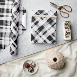 Chic Wit Zwart Monochroom Ivoor Plaid Patroon Cadeaupapier