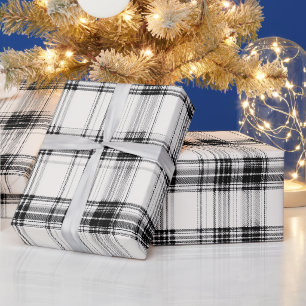 Chic Wit Zwart Monochroom Ivoor Plaid Patroon Cadeaupapier