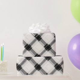 Chic Wit Zwart Monochroom Ivoor Plaid Patroon Cadeaupapier