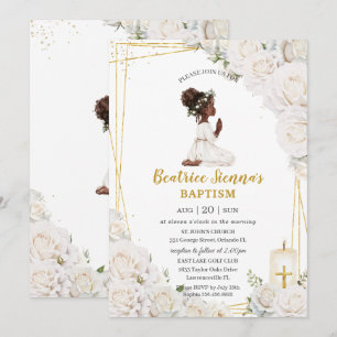 Chic Witte Bloemen Doop Doopsel Bidden Meisje Kaart