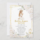 Chic Witte Bloemen Doop Doopsel Bidden Meisje Kaart (Voorkant)