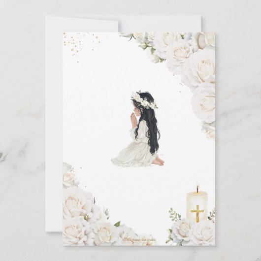 Chic Witte Bloemen Doop Doopsel Bidden Meisje Kaart (Achterkant)