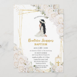 Chic Witte Bloemen Doop Doopsel Bidden Meisje Kaart