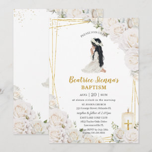 Chic Witte Bloemen Doop Doopsel Bidden Meisje Kaart