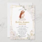Chic Witte Bloemen Doop Doopsel Bidden Meisje Kaart (Voorkant)