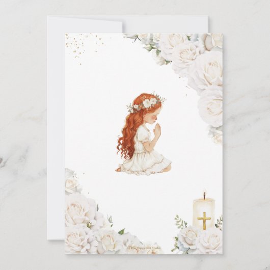 Chic Witte Bloemen Doop Doopsel Bidden Meisje Kaart (Achterkant)