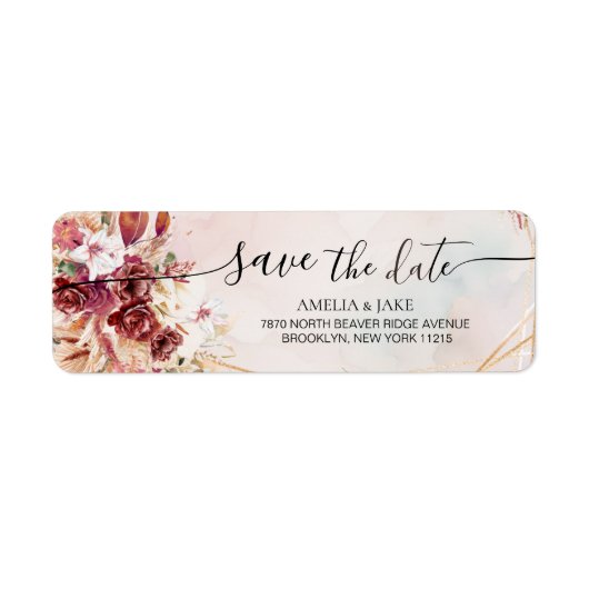 Chic Witte & Bourgondische Bloem Retouradreslabel Etiket (Voorkant)
