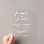 Chic Witte Calligrafie Script Boog Bruiloft Acryl Uitnodigingen (Insitu (Draagbaar))