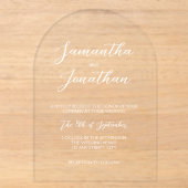 Chic Witte Calligrafie Script Boog Bruiloft Acryl Uitnodigingen (Voorkant)