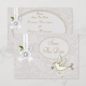 Chic Witte Duif Paisley Kant Save The Date Kaart (Voorkant / Achterkant)