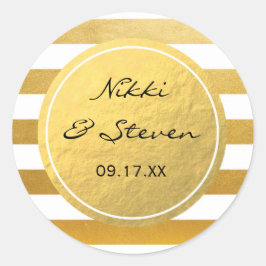 Chic witte en gouden folie gestreepte elegante sti ronde sticker