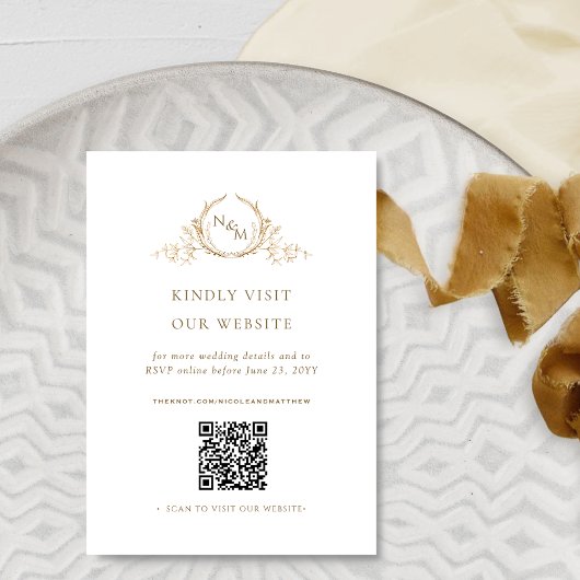 Chic witte en gouden monogram QR-code / online RSV Informatiekaartje