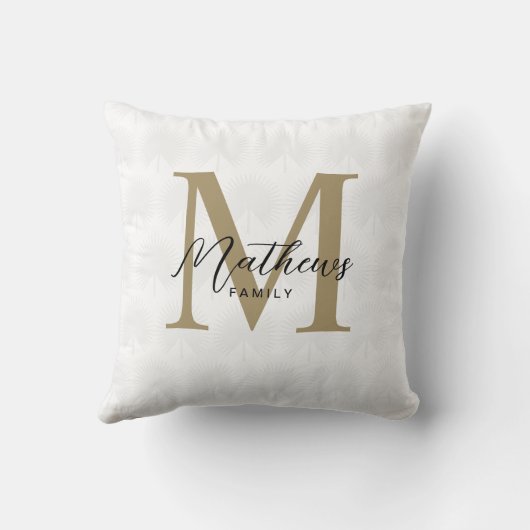 Chic Witte Goud Anahaw Blad Script Monogram Kussen (Achterkant)