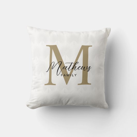 Chic Witte Goud Anahaw Blad Script Monogram Kussen (Voorkant)
