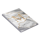 Chic Witte Goud Glitter Agate Monogram Script Naam Notitieboek (Rechterzijde)