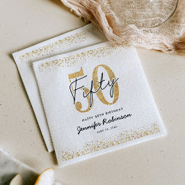 Chic Witte Gouden 50ste Verjaardag Servetten