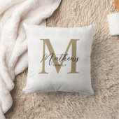 Chic Witte Gouden Anahaw-blad Script Monogram Kussen (Deken)
