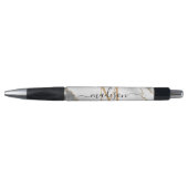Chic Witte Gouden Glitter Agate Monogram Script Na Pen (Voorkant)