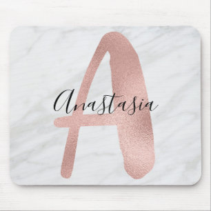 Chic Witte & Grijze Marmer Roze Gouden A Monogram Muismat