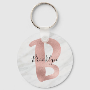 Chic Witte & Grijze Marmeren Roze Gouden B Monogra Sleutelhanger