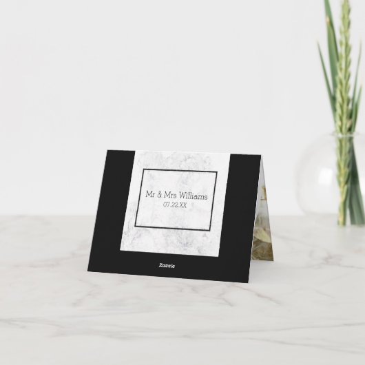 Chic Witte & Grijze Marmeren Trouw Dank Je Bedankkaart (Achterkant)