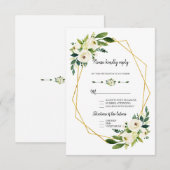 Chic Witte Groene Bloem Gouden Frame Trouw RSVP Kaartje (Voorkant / Achterkant)