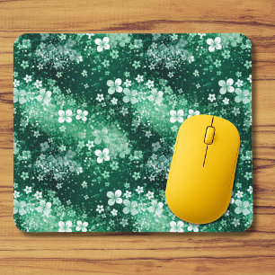 Chic Witte Groene Klaverbladen & Stippen op Donker Muismat
