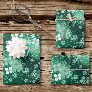 Chic Witte Groene Klaverbladeren & Stippen op Donk Inpakpapier Vel
