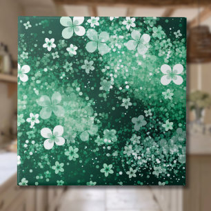 Chic Witte Groene Klavertjes & Stippen op Donkergr Tegeltje
