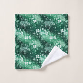 Chic Witte Groene Shamrocks & Stippen op Donkergro Bad Handdoek (Wasdoekje)
