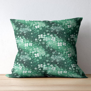 Chic Witte Groene Shamrocks & Stippen op Donkergro Kussen