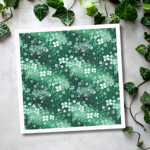 Chic Witte Groene Shamrocks & Stippen op Donkergro Servet