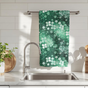 Chic Witte Groene Shamrocks & Stippen op Donkergro Theedoek