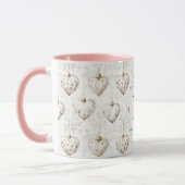 Chic Witte Hart Ornamenten Monogram Mok (Links)