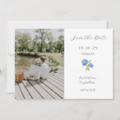 Chic Witte Koppel Foto Florale Hortensia Save The Date (Voorkant)