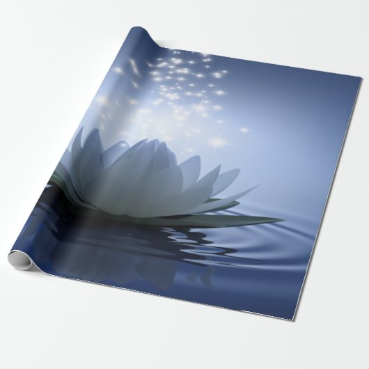 Chic Witte Lotus Blauw Cadeaupapier (Uitgerold)
