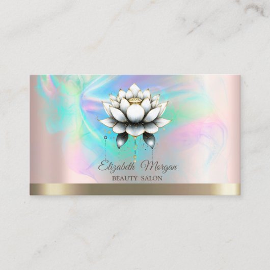 Chic Witte Lotus Holografische Inkt Roos Goud Visitekaartje (Voorkant)